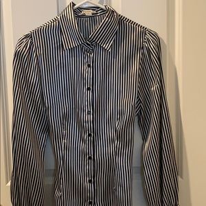 Black Striped silky blouse with black belt